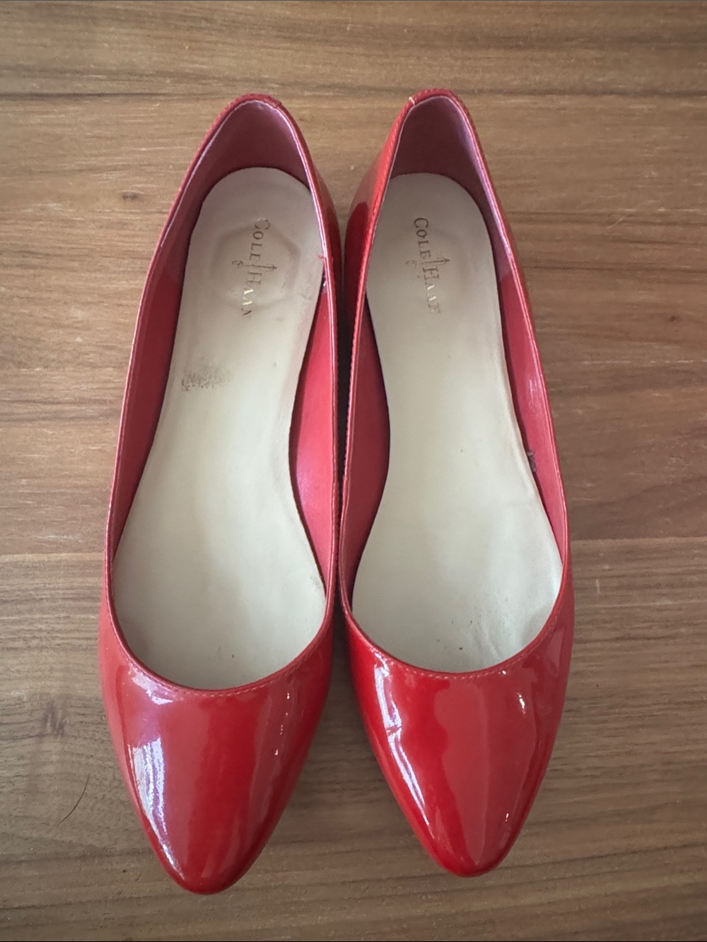 Cole Haan Red Patent Pointed-Toe Ballet Flats